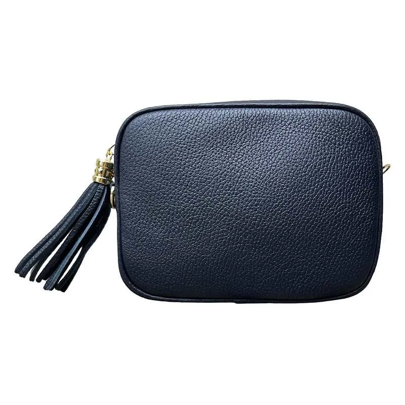 Italian Leather Big Box Bag in Navy