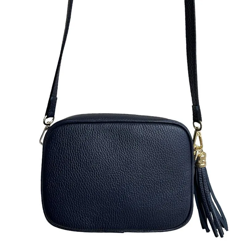 Italian Leather Big Box Bag in Navy