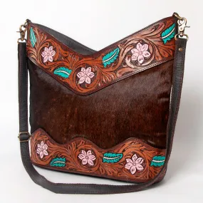 KBA122 - KBA122 -CROSS BODY Hand Tooled Saddle Leather and Upcycled Canvas Ladies Bag 15x17 KBA122 -