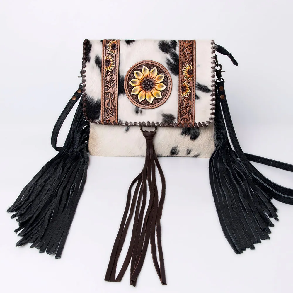 KBG171 - KBG171 -CROSS BODY Hand Tooled Saddle Leather with Cowhide Leather and Upcycled Canvas Ladi