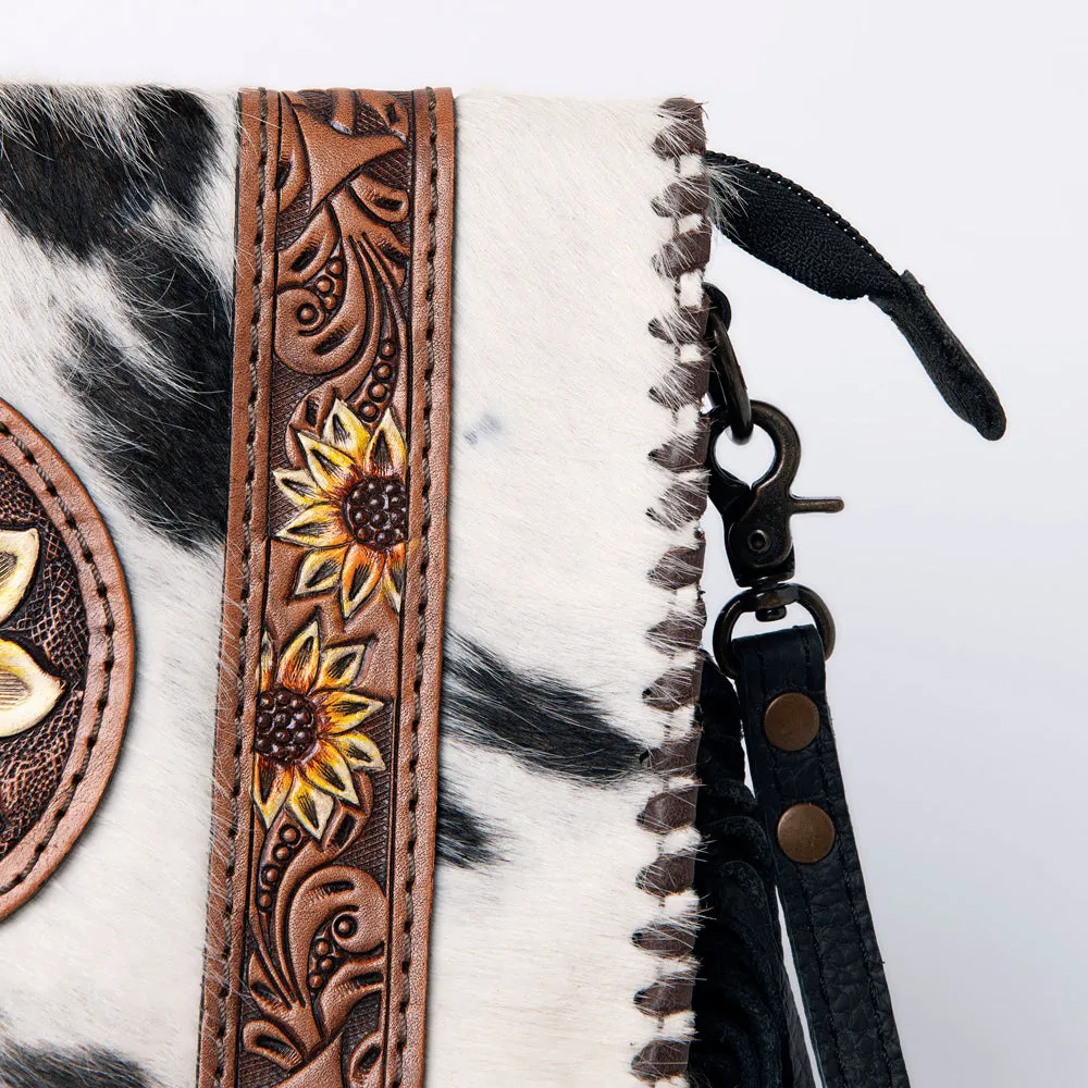 KBG171 - KBG171 -CROSS BODY Hand Tooled Saddle Leather with Cowhide Leather and Upcycled Canvas Ladi