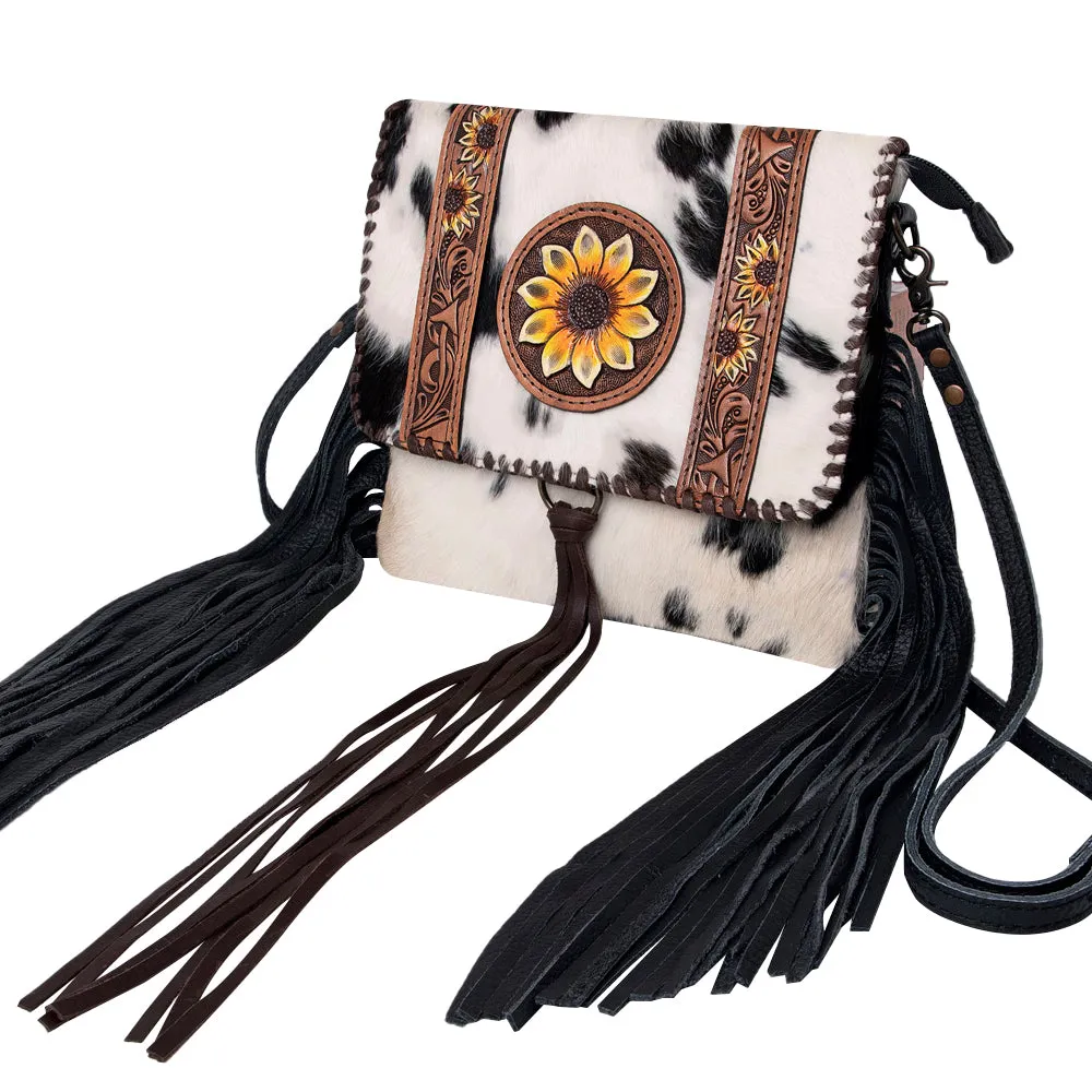 KBG171 - KBG171 -CROSS BODY Hand Tooled Saddle Leather with Cowhide Leather and Upcycled Canvas Ladi