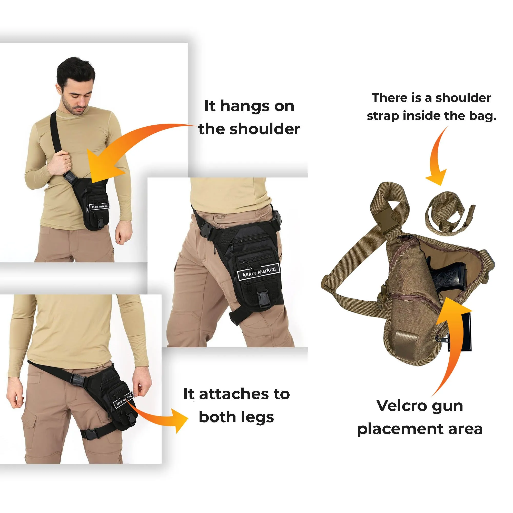 Khaki Shoulder or Leg Gun Carrying Bag with Strap