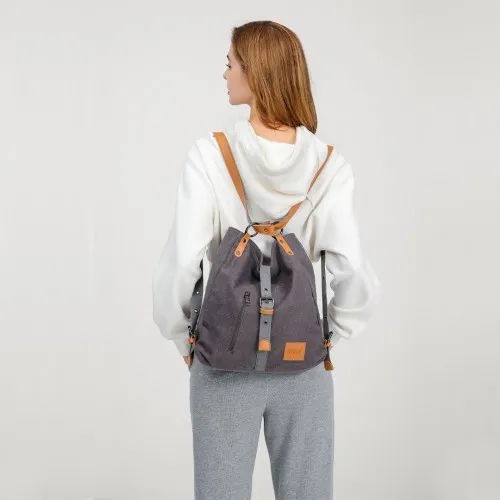 Kono Canvas Hobo Slouch Shoulder Bag and Backpack - Khaki | Stylish & Versatile