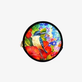 Kotare & Hibiscus Round Coin Purse