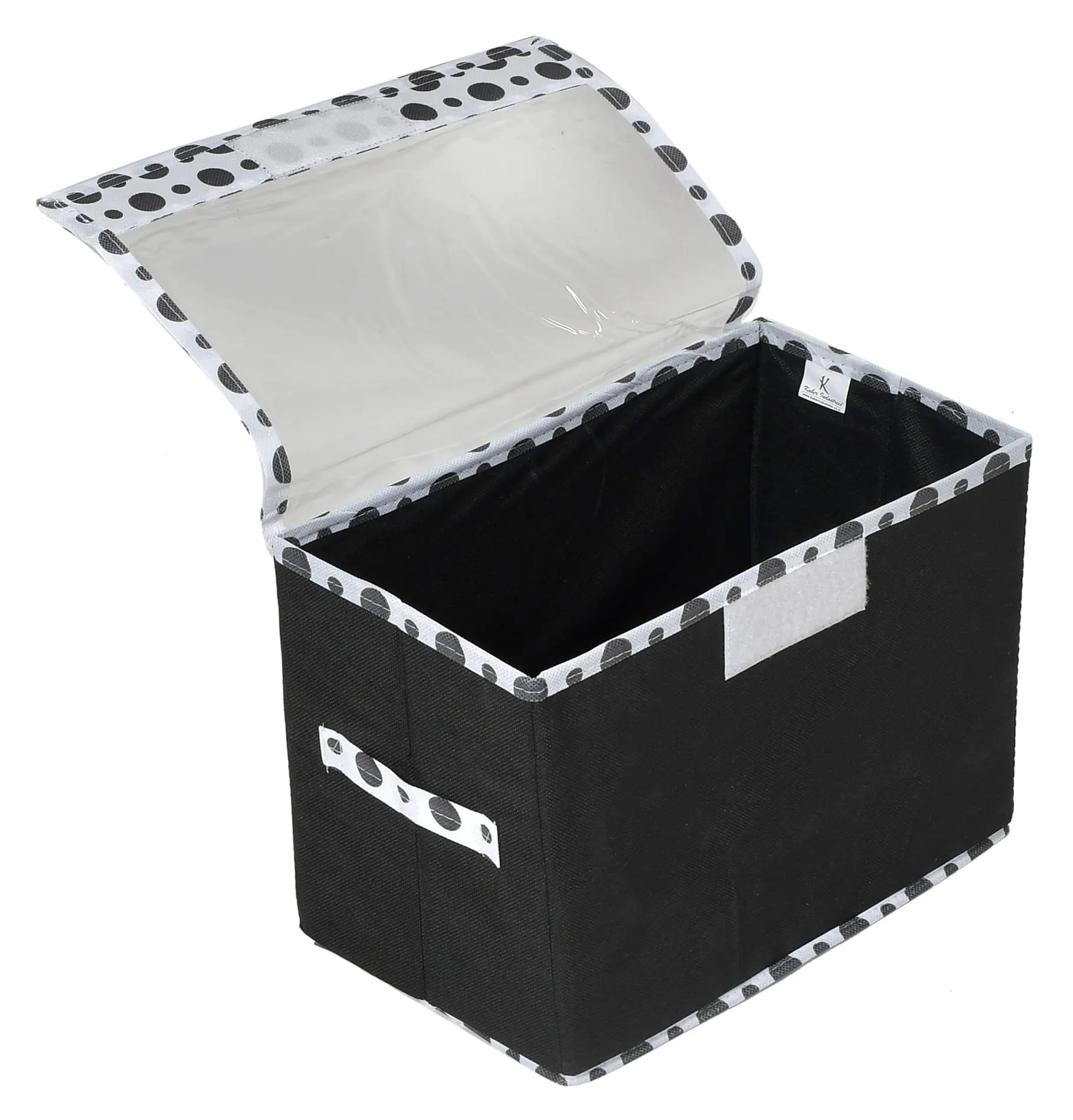 Kuber Industries Dot Printed Multiuses Small Non-Woven Storage Box/Organizer With Tranasparent Lid- Pack of 3 (Black) -44KM0413