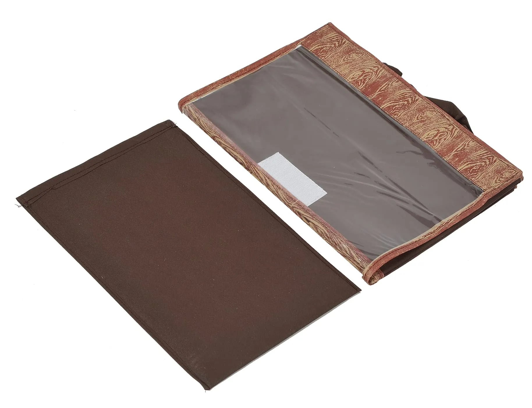 Kuber Industries Wooden Design Foldable Large Non-Woven Storage Box/Bin For Books, Towels, Magazines, DVDs & More With Tranasparent Lid- Pack of 3 (Brown) -44KM0446