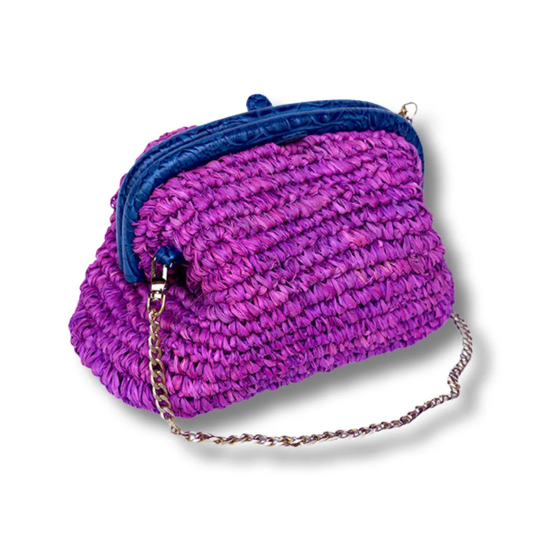 LADY RAFFIA SNAP BAG | GRAPE