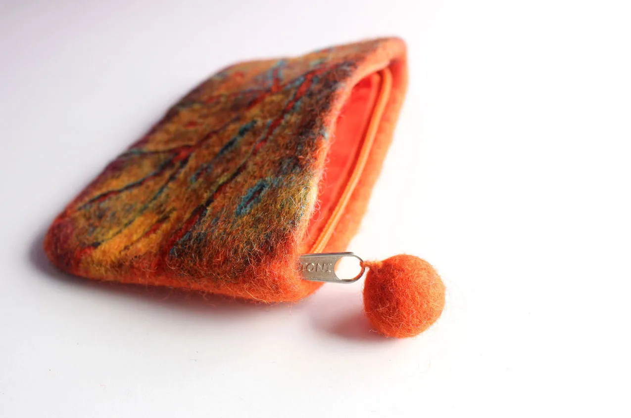 Leaf Pattern Zipper Felt Coin Purse