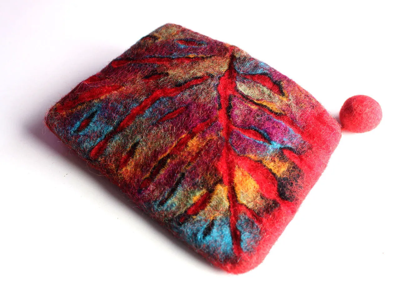 Leaf Pattern Zipper Felt Coin Purse