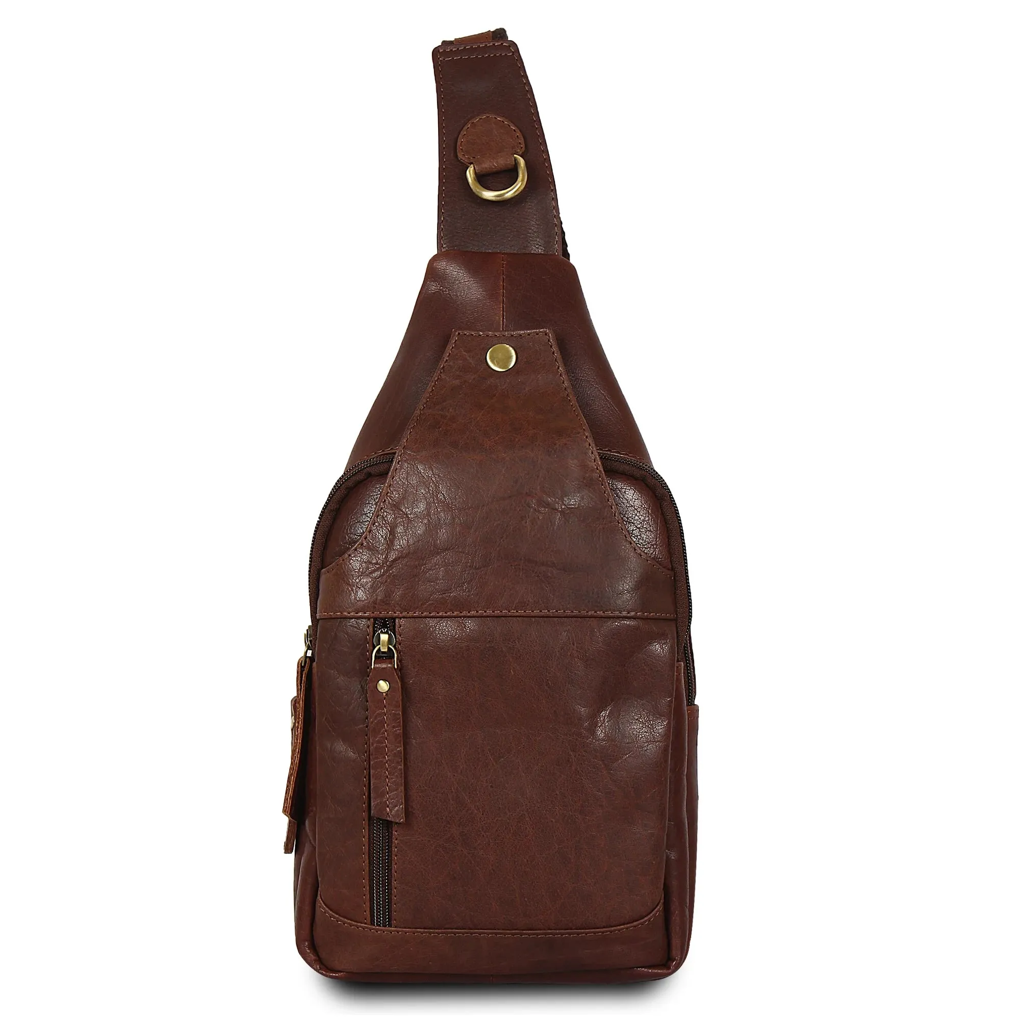 Leather Sling Bag, Chest Shoulder Backpack for Men Women (Dark Brown)