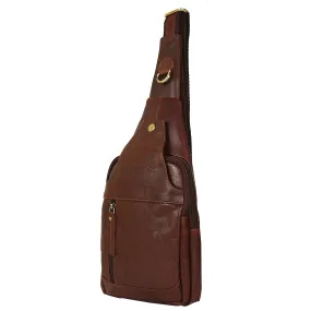 Leather Sling Bag, Chest Shoulder Backpack for Men Women (Dark Brown)