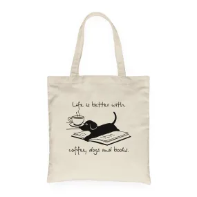 Life Is Better With Coffee Dogs and Books Book Lovers Gift TBW103