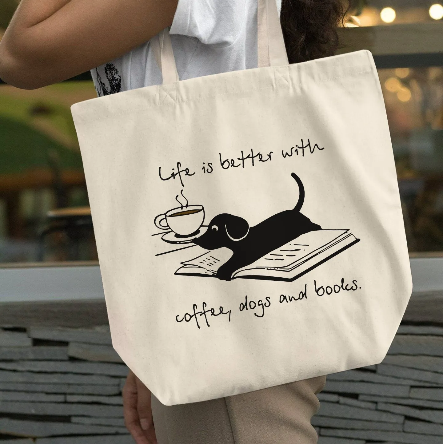 Life Is Better With Coffee Dogs and Books Book Lovers Gift TBW103