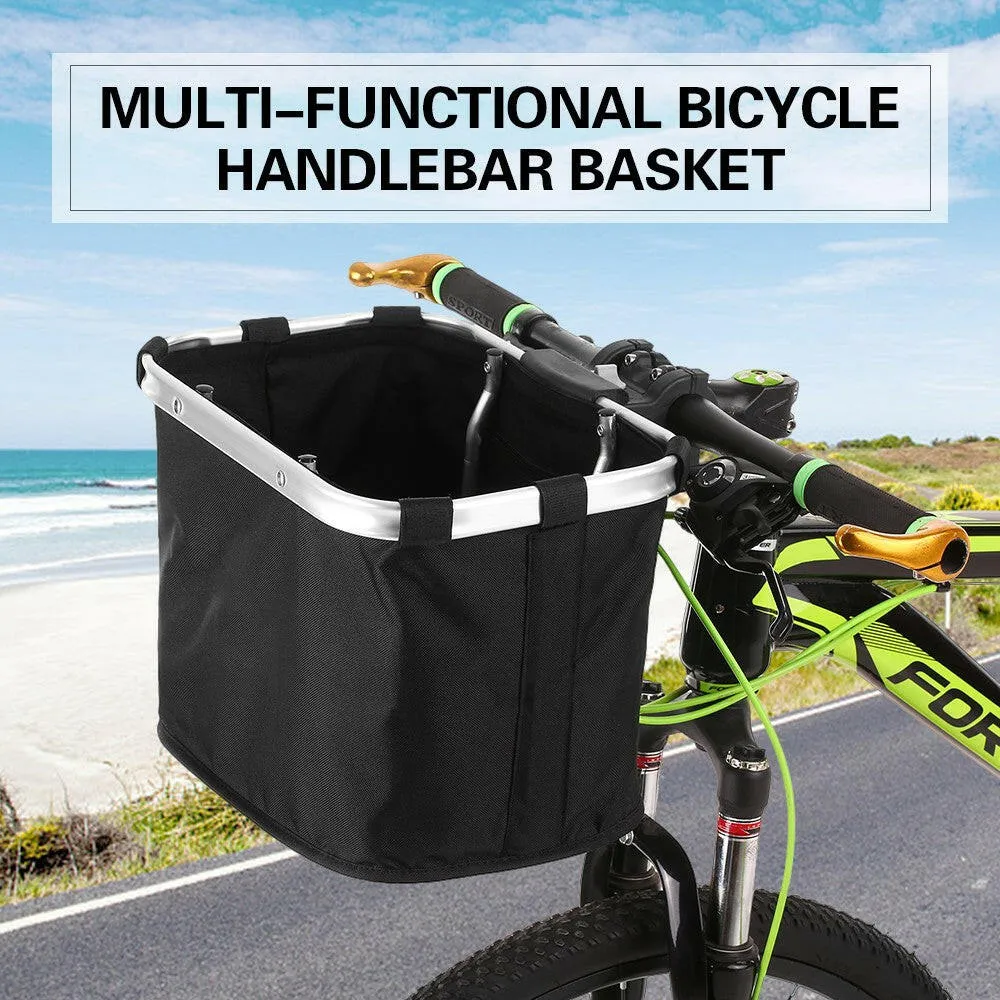 Lixada Bicycle Front Basket Folding Removable Bike Handlebar Basket Pet Cat Dog Carrier Bag Aluminum Frame Top Handles