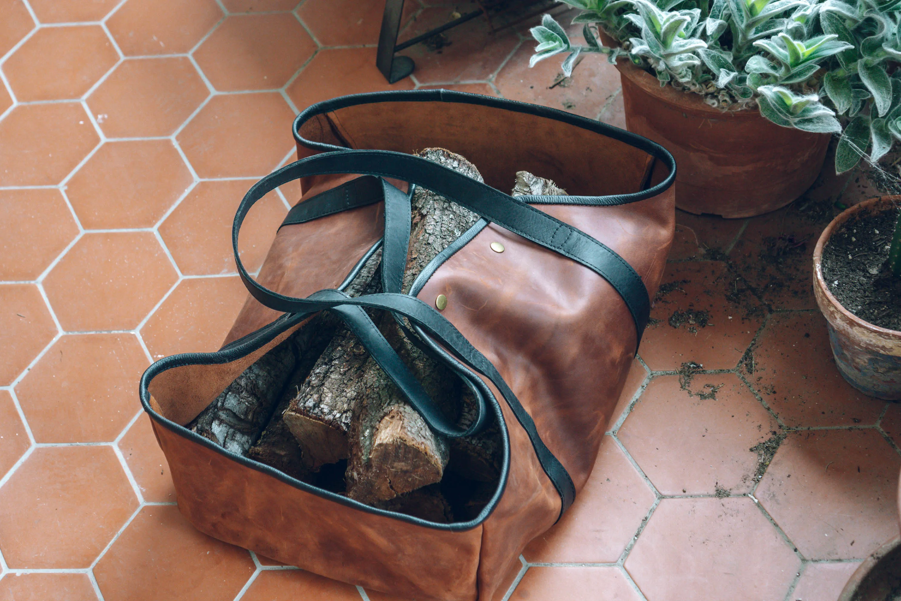 Log Carrier, Firewood Leather Bag, HandMade