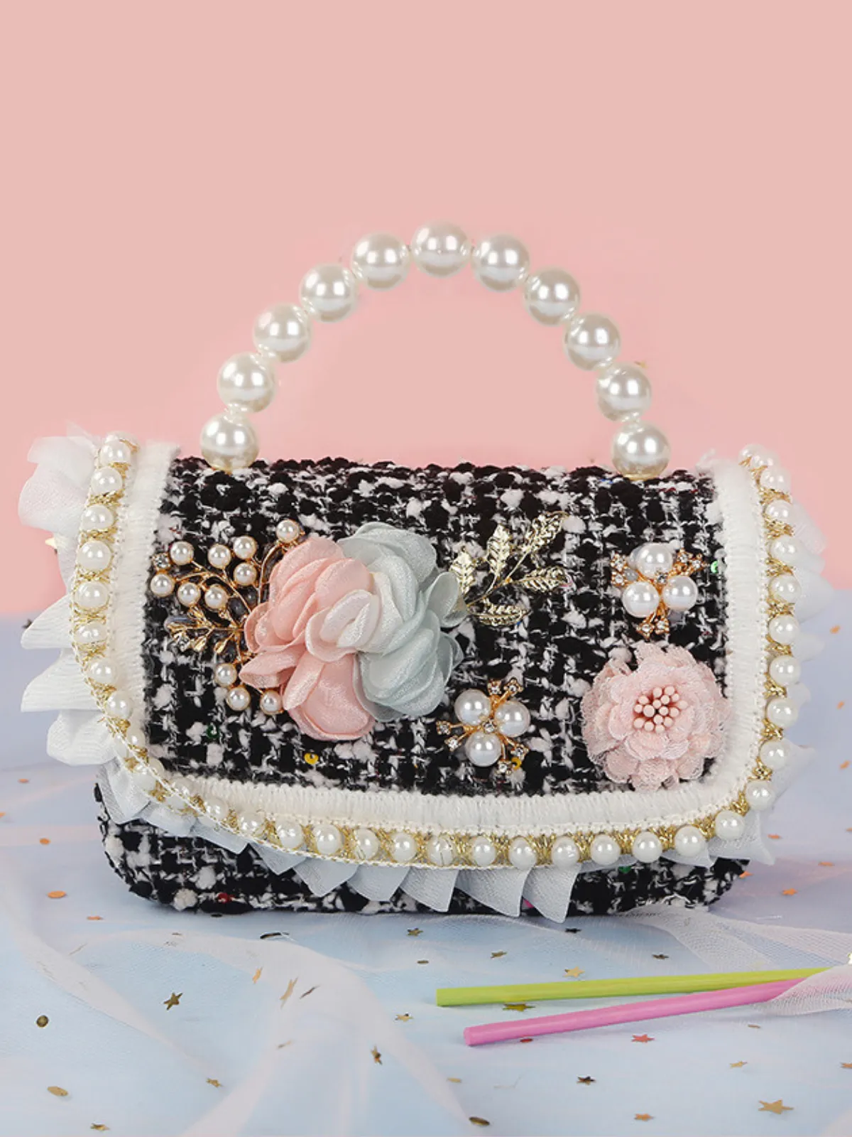 Lovable Little One Pearl-Embellished Tweed Bag