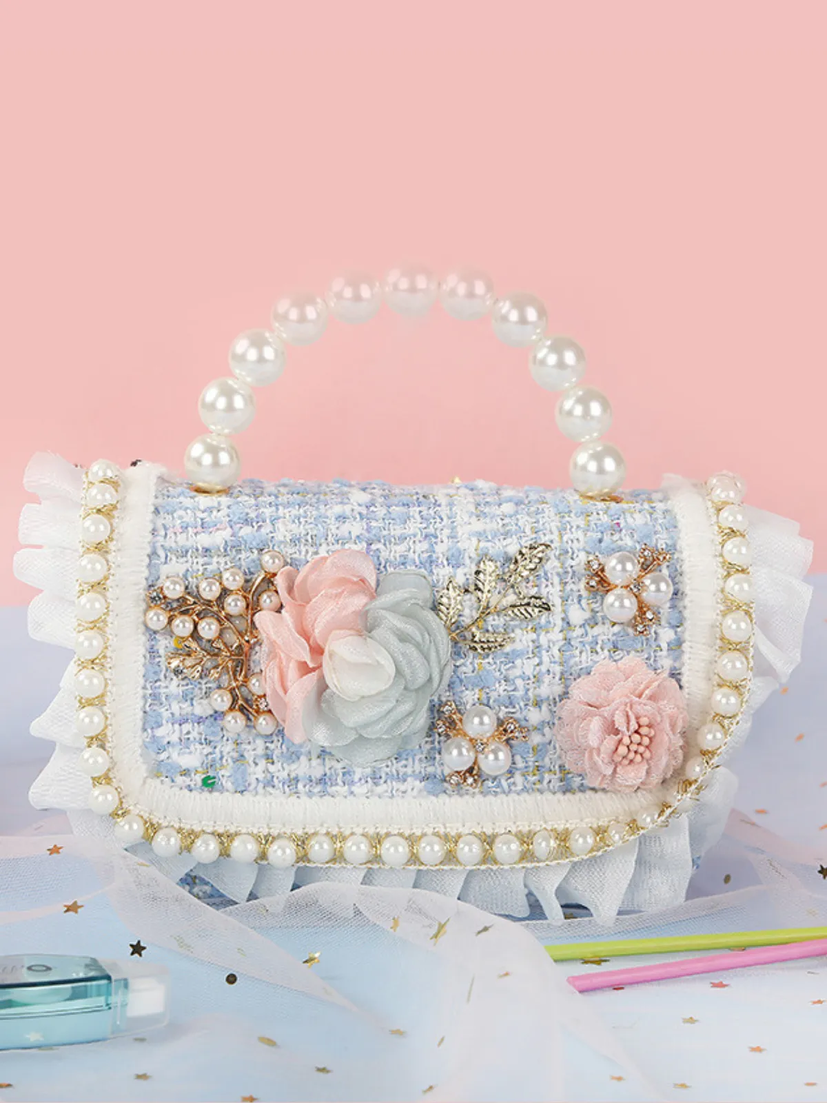 Lovable Little One Pearl-Embellished Tweed Bag