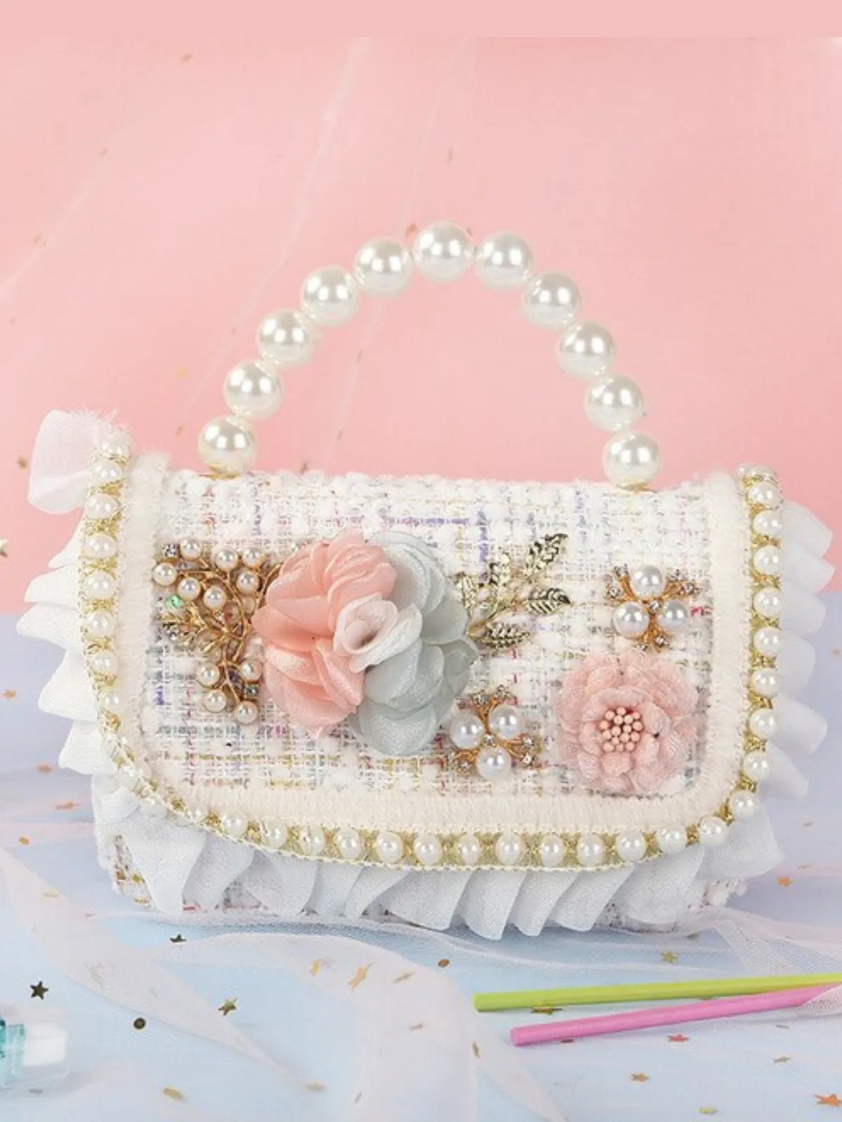 Lovable Little One Pearl-Embellished Tweed Bag