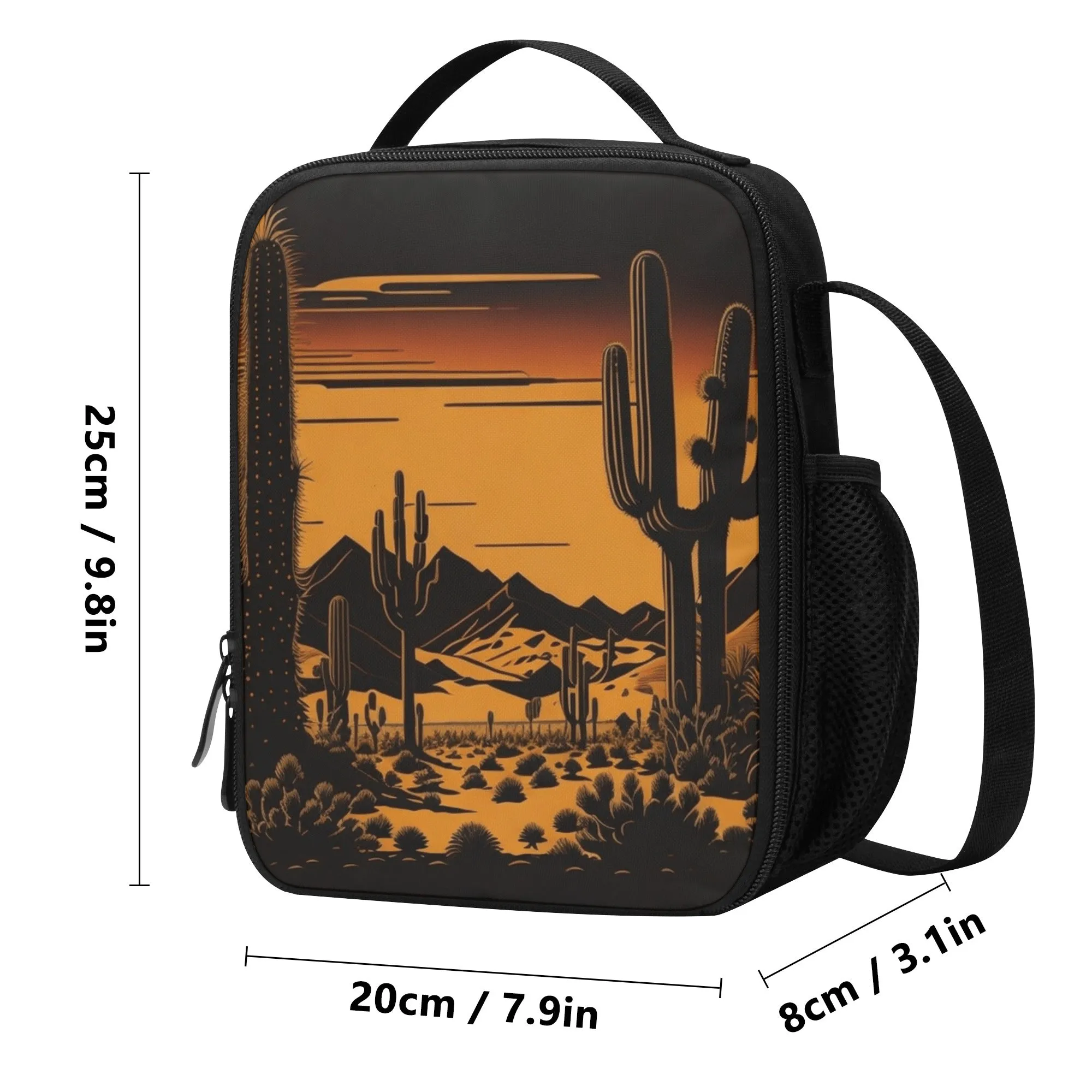 Lunch Bag-All-Over Print-Lunch Box Bag with Bottle Holder-Spacious-Retro Vintage Desert Cactus