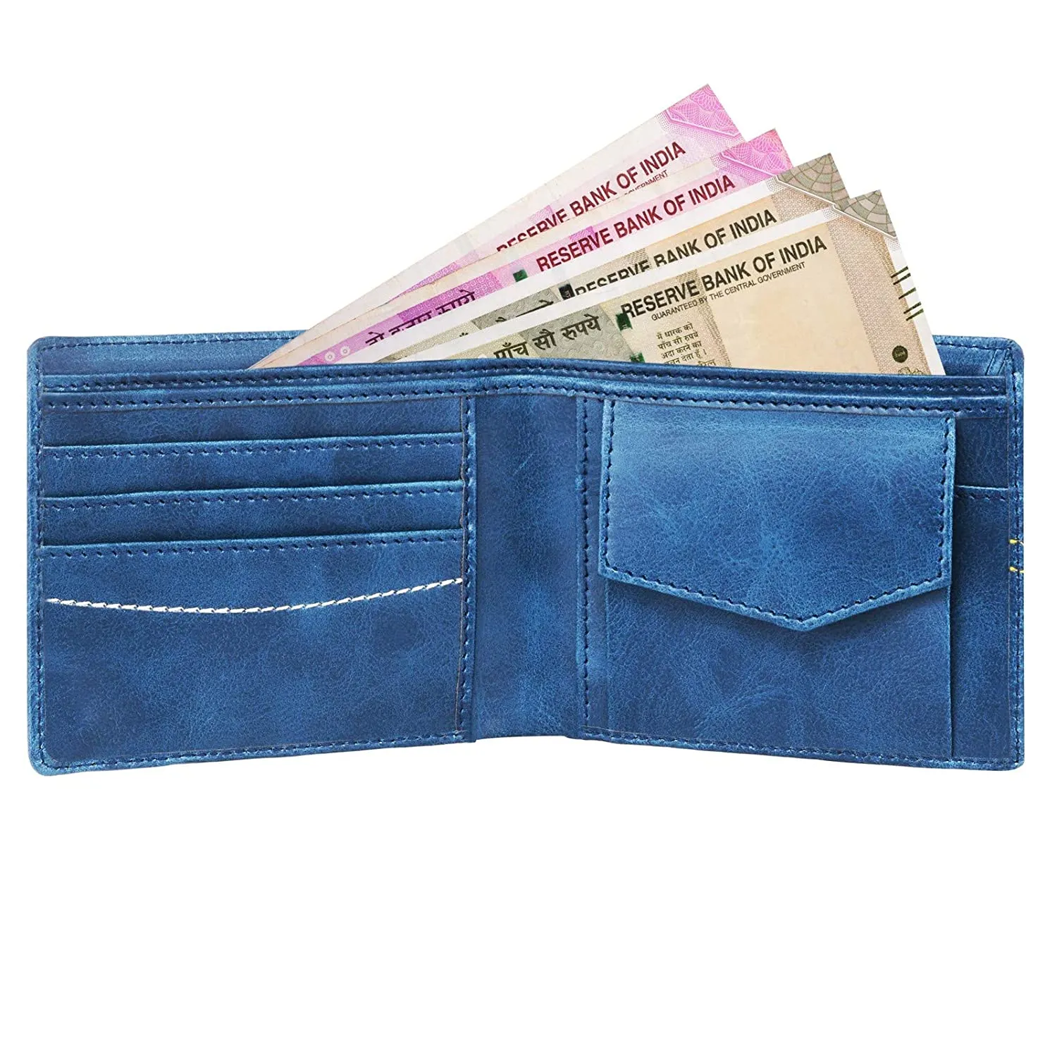 Men Casual Blue Genuine Leather Wallet - Mini  (5 Card Slots)