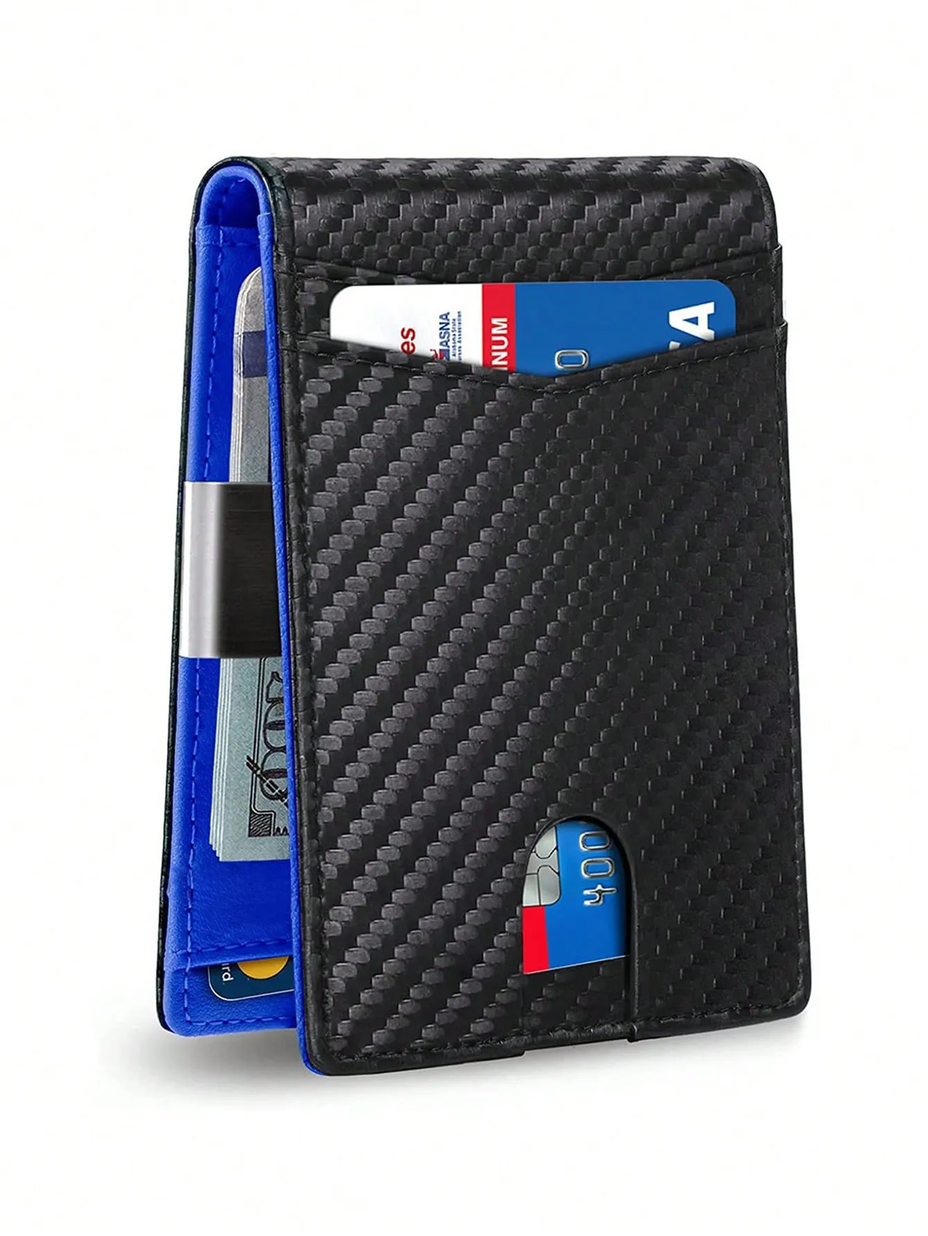 Men's Theft-Proof Ultra-Fine Faux Leather Money Clip, Carbon Fiber Wallet With Multi-Card Slots, Bi-Fold Slim Wallet, Birthday/Father's Day Gift