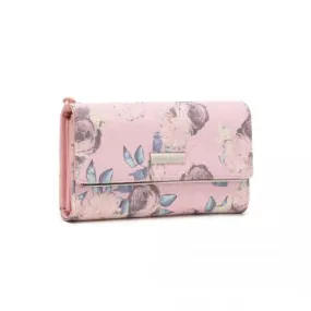 Miss Lulu Ladies' Pink Flower Printed PU Leather Long Purse - Elegant and Functional Wallet