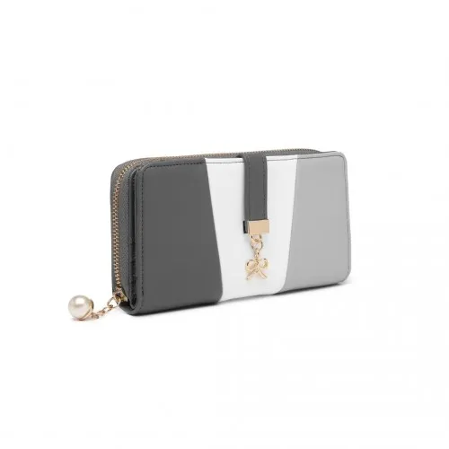 Miss Lulu Tri Colour Women's Leather Look Purse - Grey And White | Elegant & Spacious Wallet