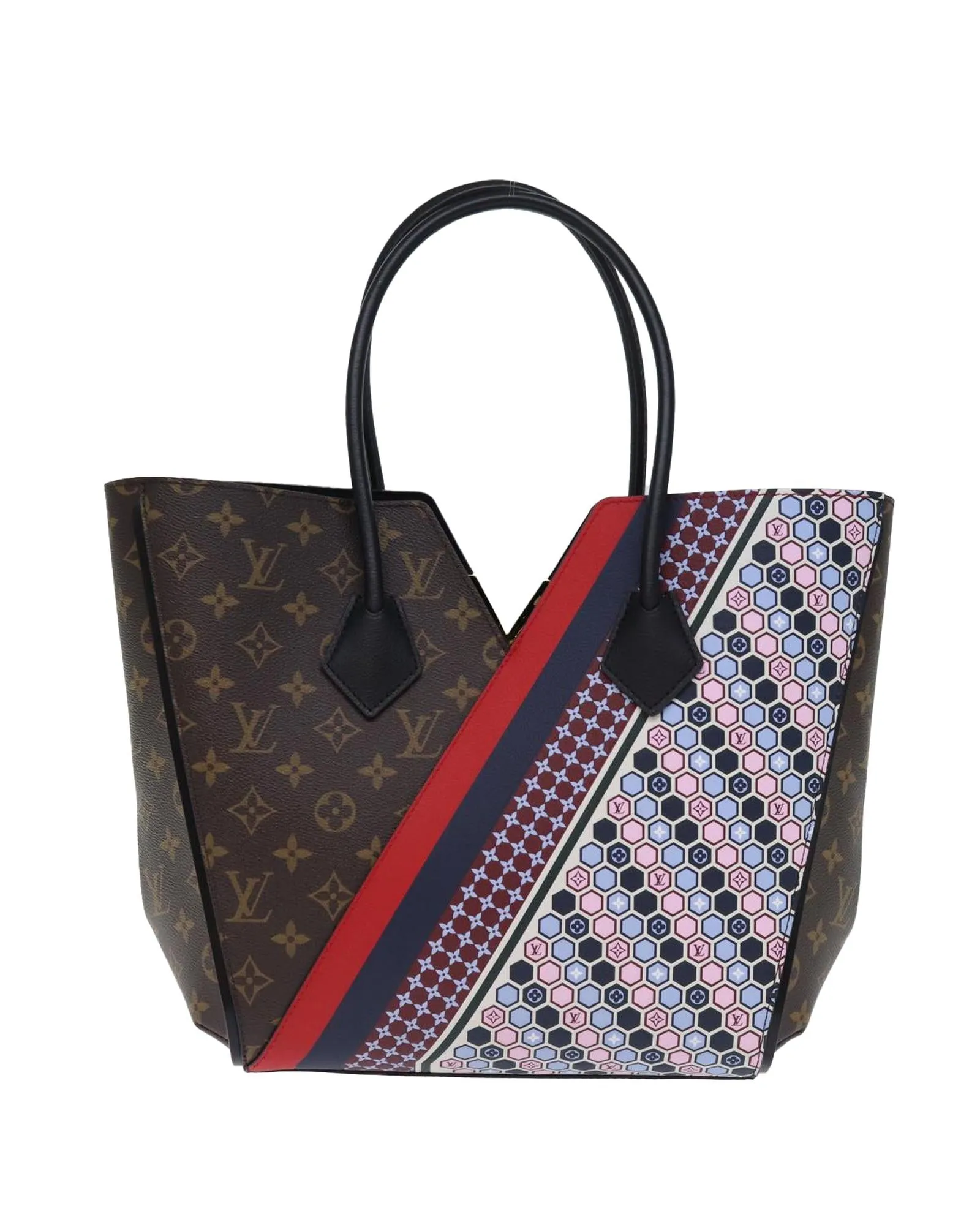 Monogram Canvas Tote Bag with Red and Navy Accents