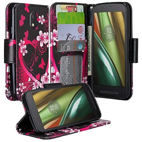 Moto G4 (4th Gen) Case | Moto G4 Plus Case, Wrist Strap Pu Leather Magnetic Fold[Kickstand] Wallet Case with ID & Card Slots for Motorola G4/G4 Plus - Heart Butterflies