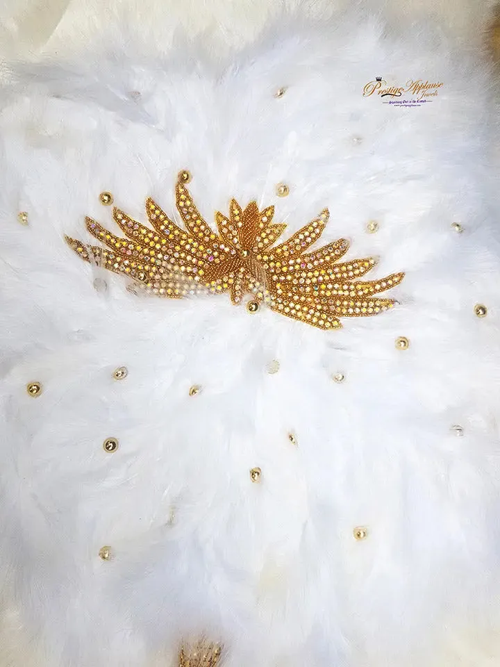 New Design White and Gold Round Feather Bridal Handfan - African Traditional Nigerian Engagement Wedding Style