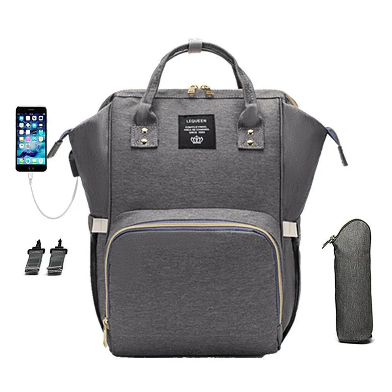 Oxford Cloth Mommy Diaper Bag With USB Charging Port