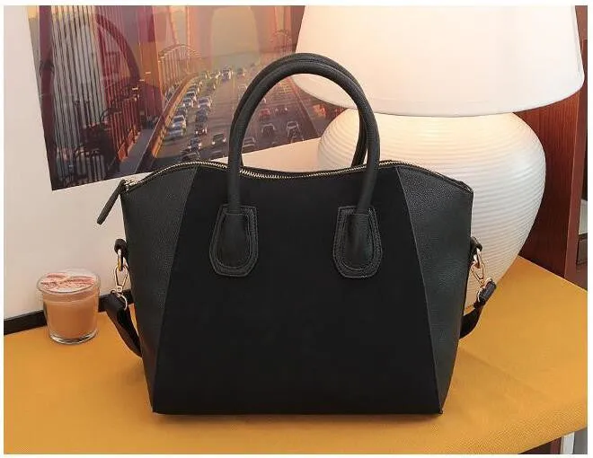 Patchwork Nubuck and Leather Women Bag Scrub Shoulder Bag Female Tote Top-handle Bag Handbags Clutch Sac A Main Herald Fashion