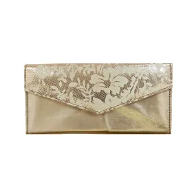 Pearl Leather Clutch Bag with Flower Printed Flap