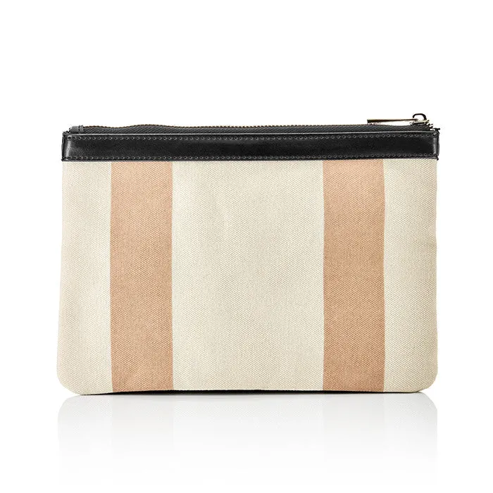 Personalised Striped Canvas Tote Bag & Clutch Bag Set - Nude