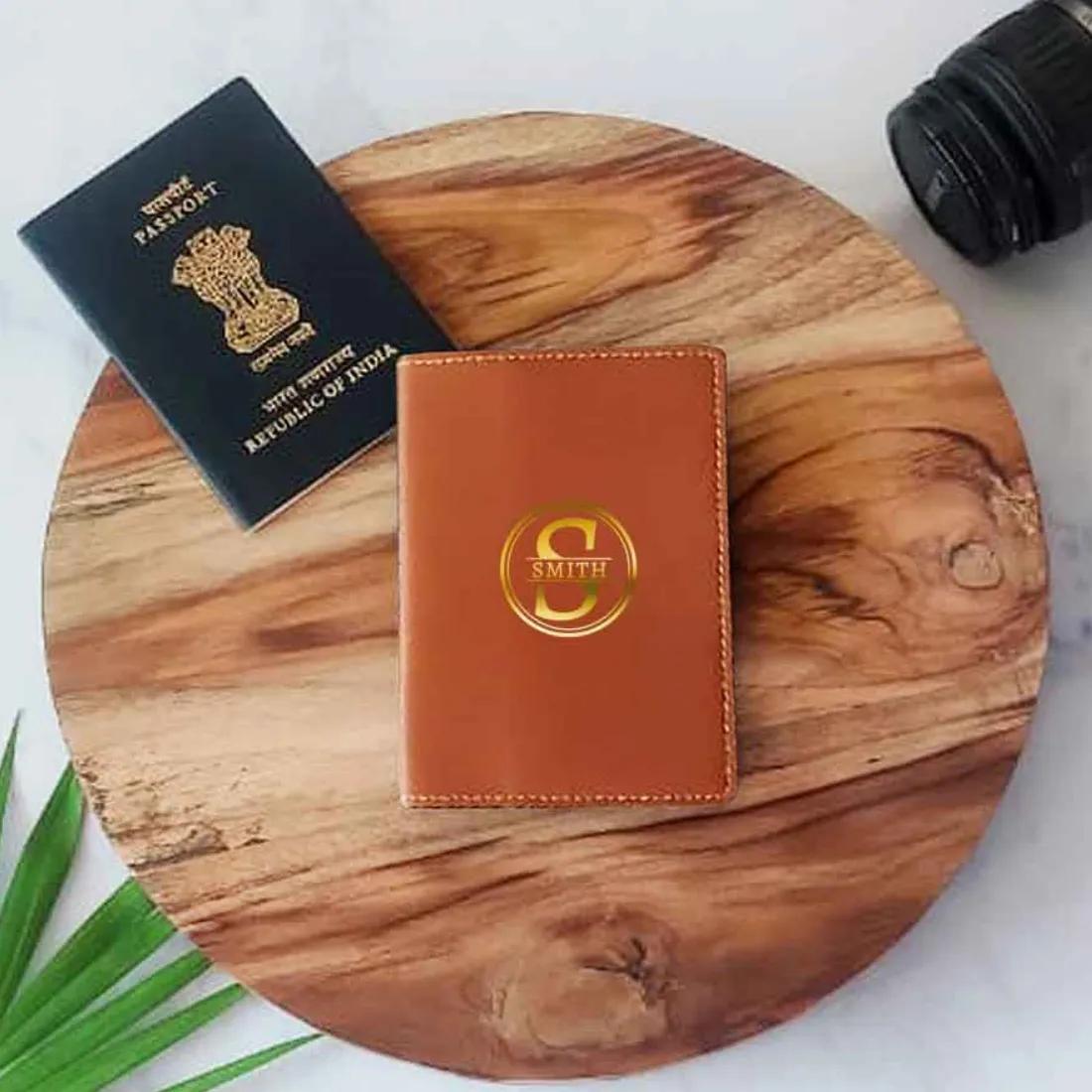 Personalized Vegan Leather Passport Holder Add Name - Monogram