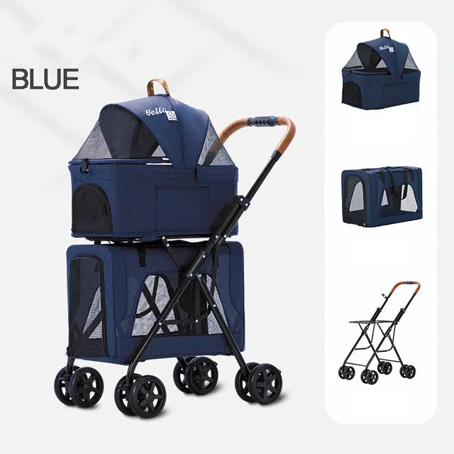 Pet Stroller for 2 Dogs Cats Folding Portable Carrier Cage Detachable 3 in 1 Pet Stroller Dual Entry