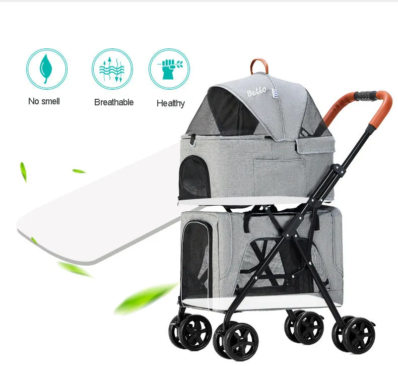 Pet Stroller for 2 Dogs Cats Folding Portable Carrier Cage Detachable 3 in 1 Pet Stroller Dual Entry