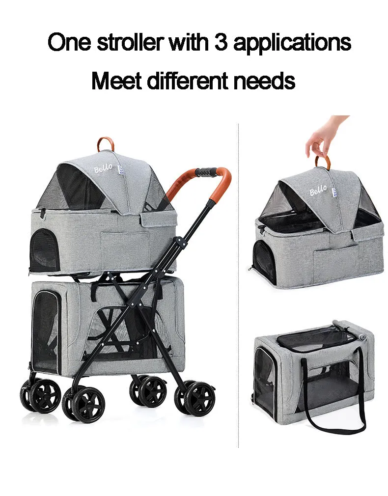 Pet Stroller for 2 Dogs Cats Folding Portable Carrier Cage Detachable 3 in 1 Pet Stroller Dual Entry