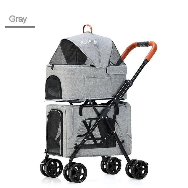 Pet Stroller for 2 Dogs Cats Folding Portable Carrier Cage Detachable 3 in 1 Pet Stroller Dual Entry