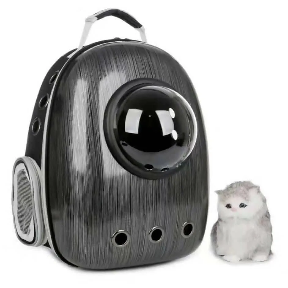 PetGains PGGB Space Pet Backpack Travel Carrier Bag with Multiple Air Vents (Silver Matt Striped Print)