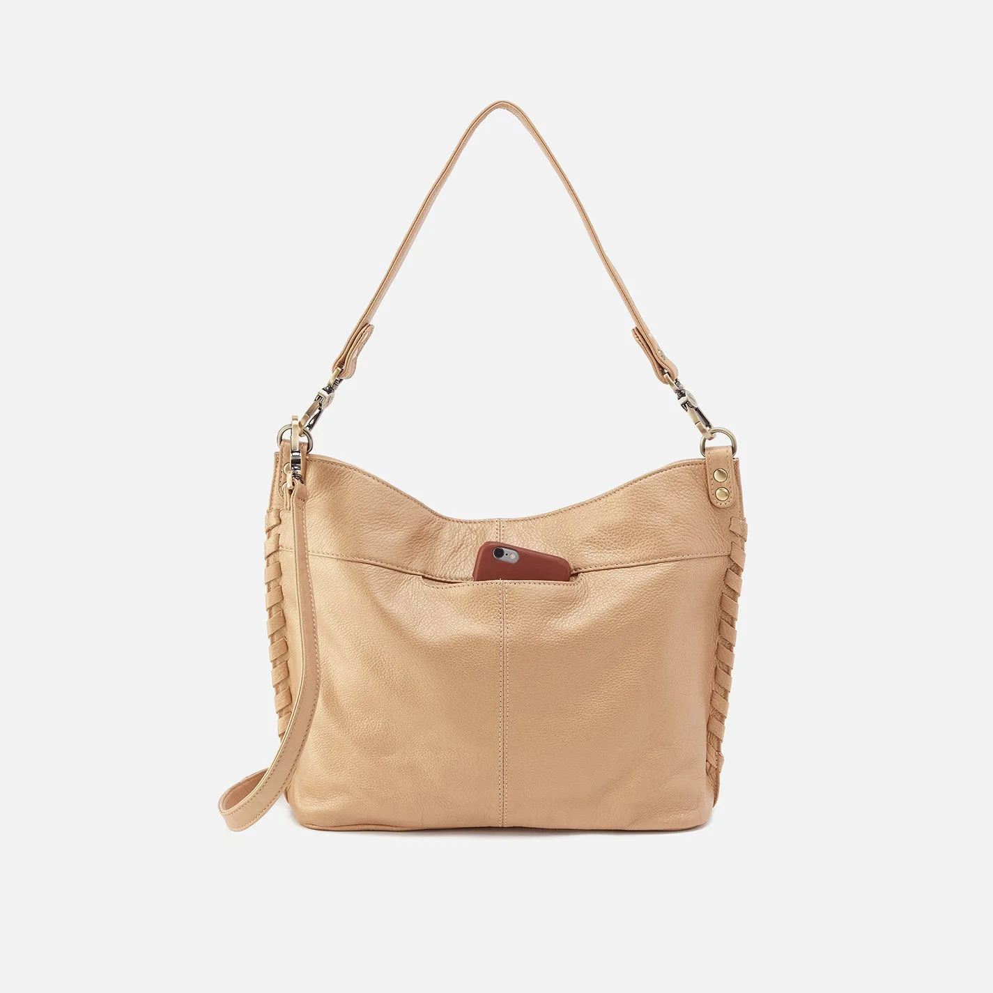 Pier Shoulder Bag In Pebbled Metallic Leather - Dusty Gold