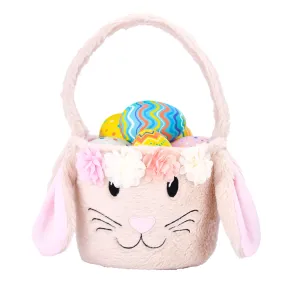 Plush Easter Bunny Basket For Kids - Cute Fluffy Easter Basket - Carry Around