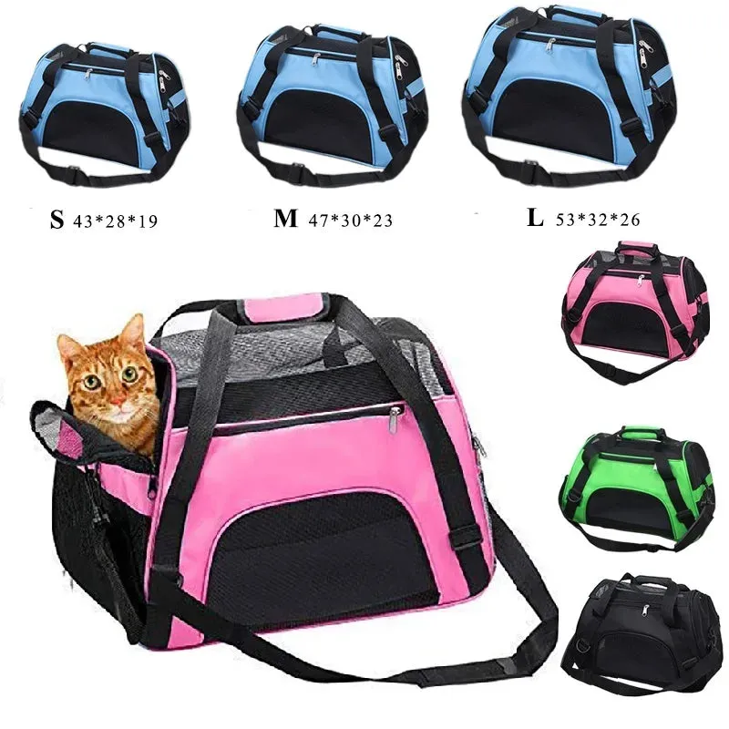 Portable Pet Carrier Bag - Foldable Mesh Travel Bag for Cats & Small Dogs