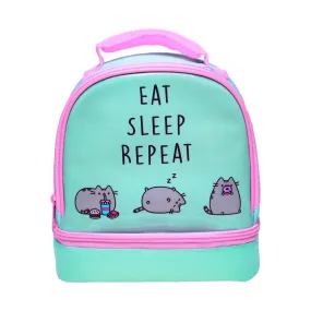 Pusheen Cat Eat Sleep Repeat Green School Lunch Bag