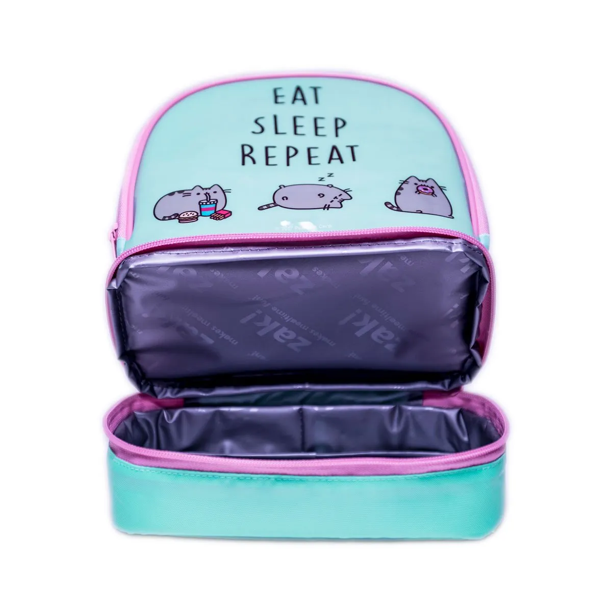 Pusheen Cat Eat Sleep Repeat Green School Lunch Bag