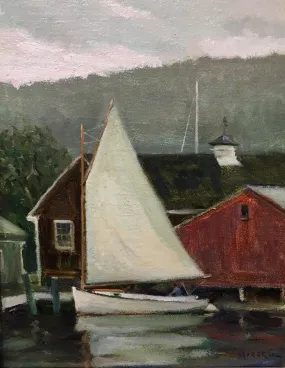 "Harbor Mist" by Leonard Mizerek - Impressionist Coastal Oil Painting