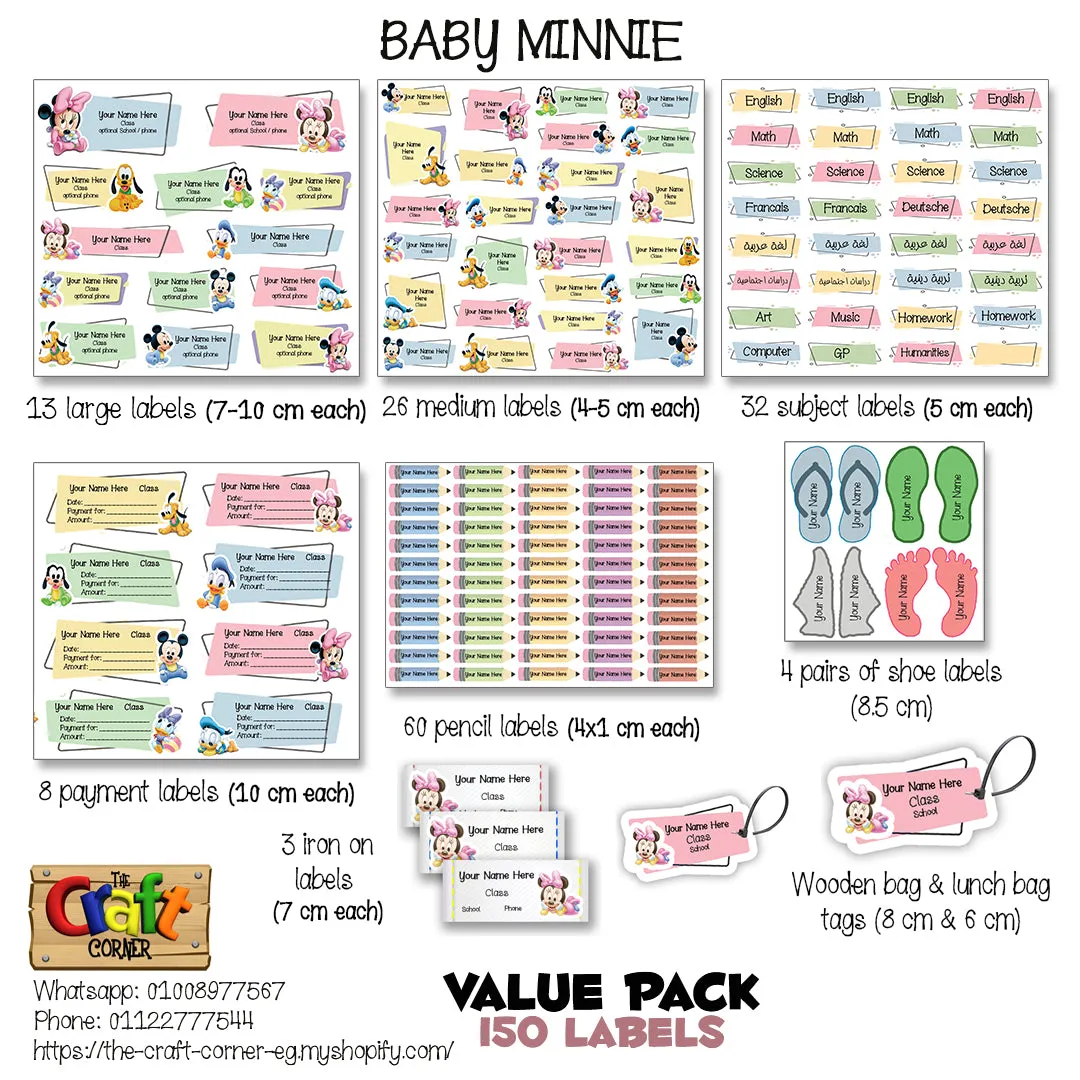 ""Baby Minnie" School labels packs