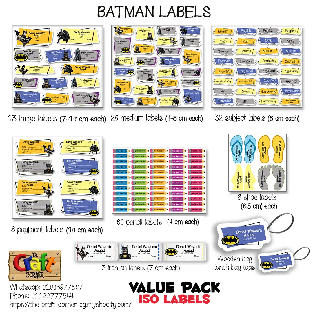 ""Batman" School labels packs