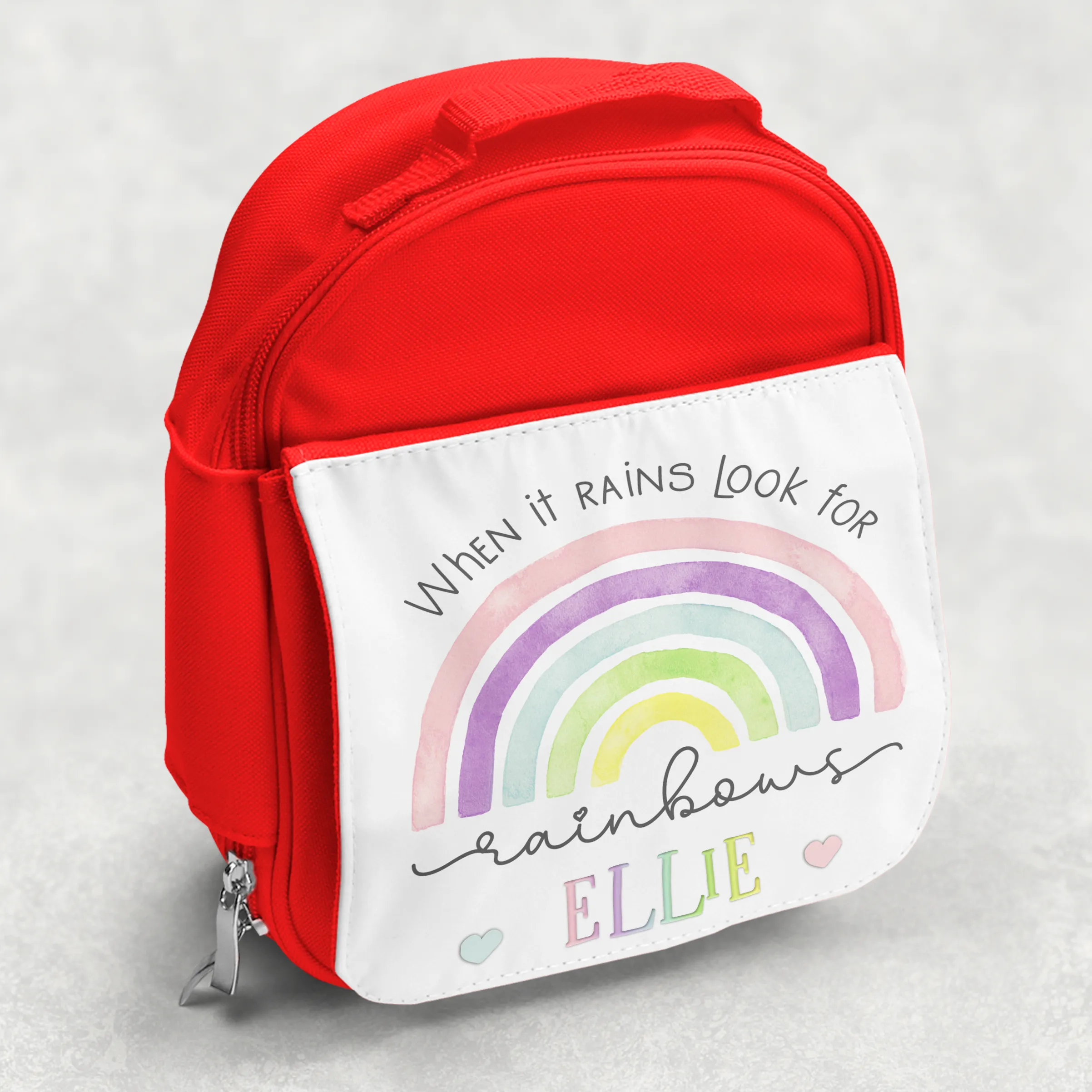 Rainbow Pastel / Blue Personalised Kids Insulated Lunch Bag